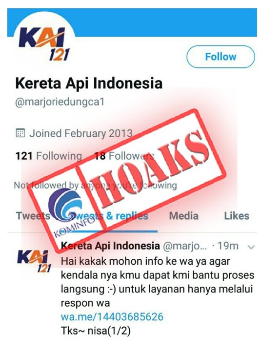 Akun Twitter Mengatasnamakan PT KAI