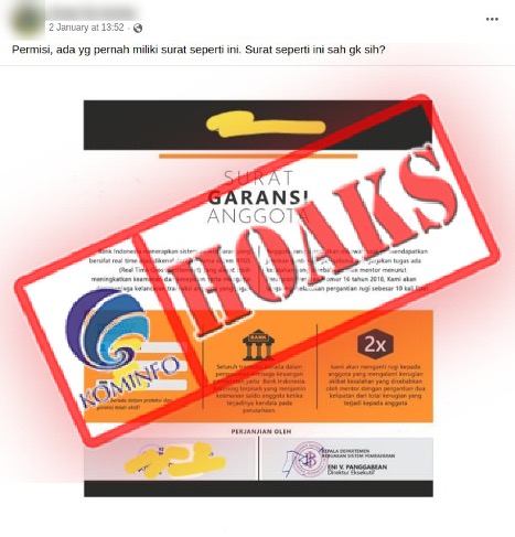 Surat Garansi Keamanan Saldo Bertanda Tangan Pejabat Bank Indonesia