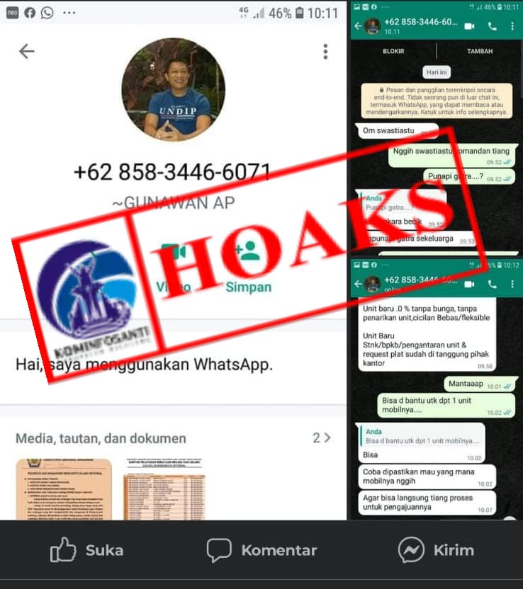 Tersebar tangkapan layar akun whatsapp dan chat yang mengaku sebagai Kepala Dinas Perhubungan, (Dishub) Kabupaten Buleleng