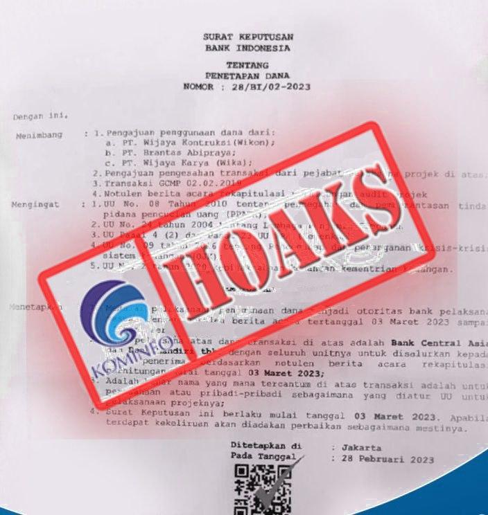 Surat Keputusan Penetapan Dana Perbankan Mengatasnamakan Bank Indonesia