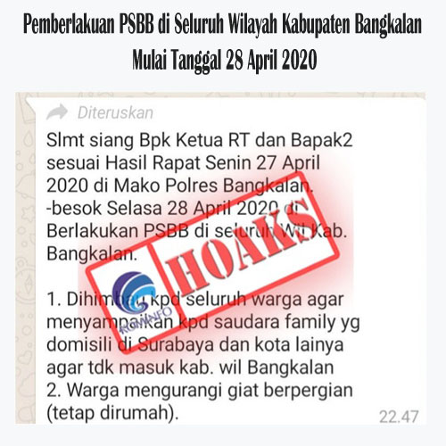 Pemberlakuan PSBB di Seluruh Wilayah Kabupaten Bangkalan Mulai Tanggal 28 April 2020