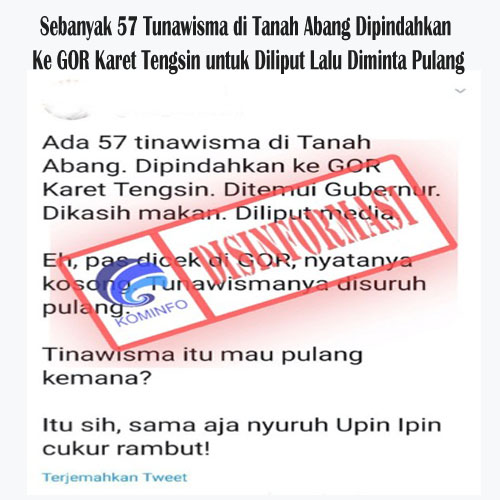 Sebanyak 57 Tunawisma di Tanah Abang Dipindahkan Ke GOR Karet Tengsin untuk Diliput Lalu Diminta Pulang