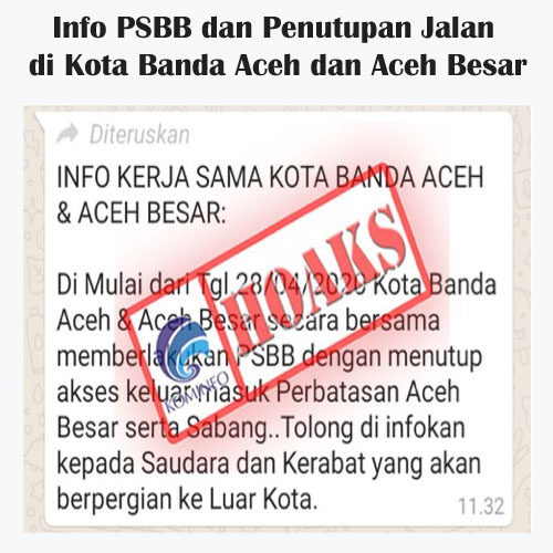 Info PSBB dan Penutupan Jalan di Kota Banda Aceh dan Aceh Besar
