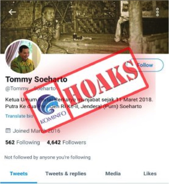 Akun Twitter Tommy Soeharto