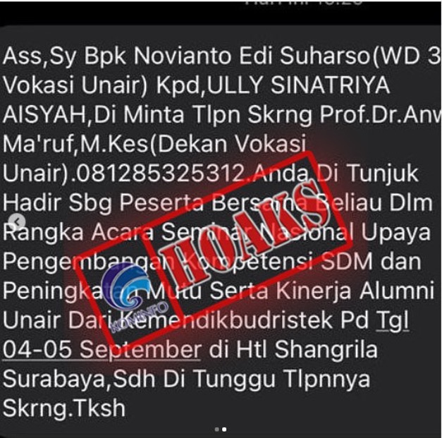 Undangan Seminar Nasional Peningkatan SDM Fakultas Vokasi Universitas Airlangga dari Kemendikbud Ristek