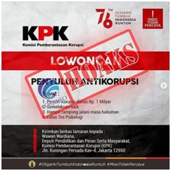 Informasi Lowongan Koruptor jadi Penyuluh Antikorupsi Mengatasnamakan KPK