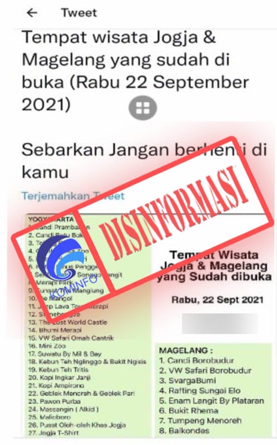 Informasi Pembukaan 35 Destinasi Wisata di Wilayah DIY dan Sekitarnya Mulai 22 September 2021