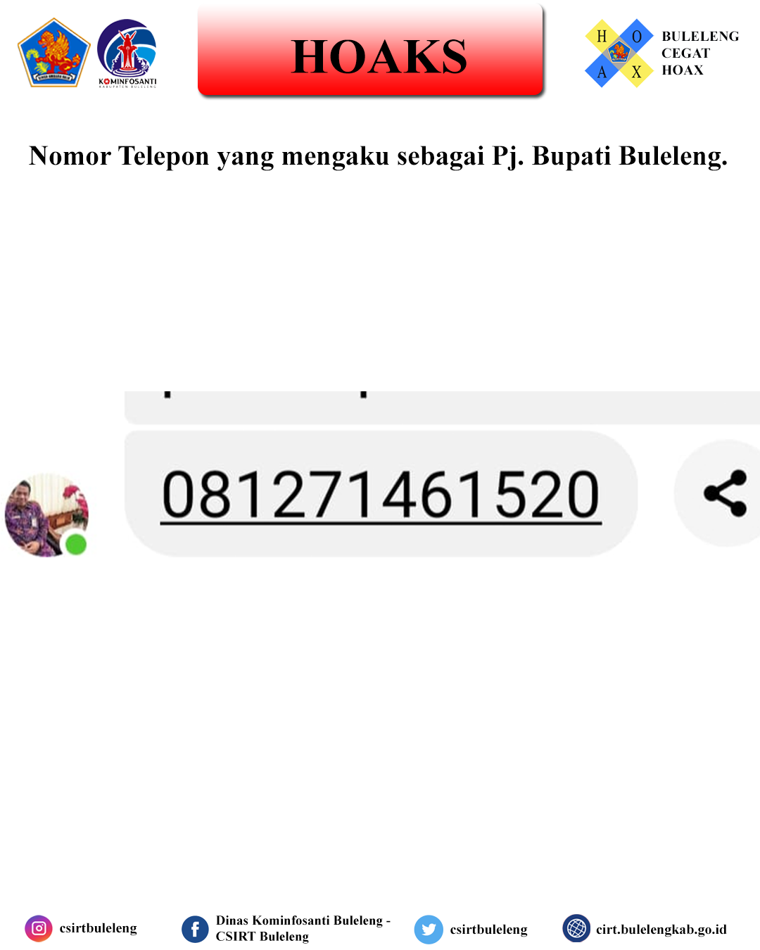 Nomor Telepon yang mengaku sebagai Pj. Bupati Buleleng.