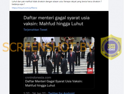 “Luhut dan pak mahfud tidak divaksin dengan alasan usia”