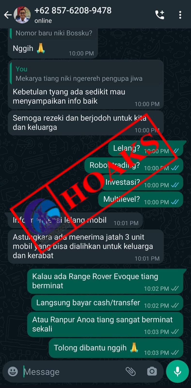 TERSEBAR TANGKAPAN LAYAR AKUN WHATSAPP YANG MENGGUNAKAN FOTO PROFIL DAN MENGATASNAMAKAN KEPALA SEKSI TERMINAL PADA DINAS PERHUBUNGAN KABUPATEN BULELENG