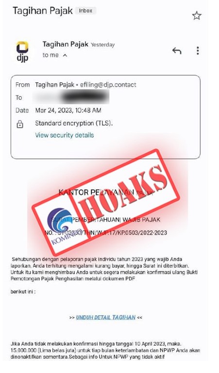 Surat Elektronik Mengatasnamakan Direktorat Jenderal Pajak