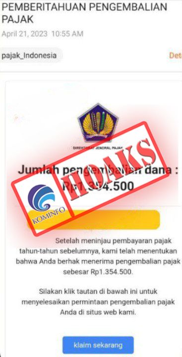 Email Pemberitahuan Pengembalian Pajak Mengatasnamakan DJP