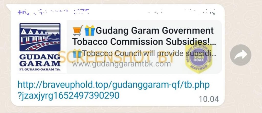 Pesan Whatsapp Hadiah Gudang Garam Membagikan Hadiah 8000 Dolar