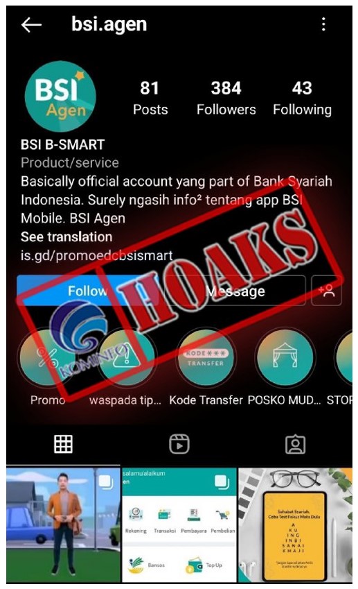 Akun Instagram Mengatasnamakan Bank Syariah Indonesia