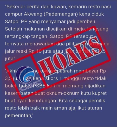 Pemilik Rumah Makan Menjadi Korban Pungli Satpol PP di Pademangan Jakarta Utara Saat PSBB