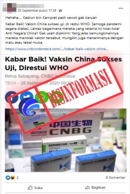 WHO Sudah Restui Vaksin Covid-19 Asal China