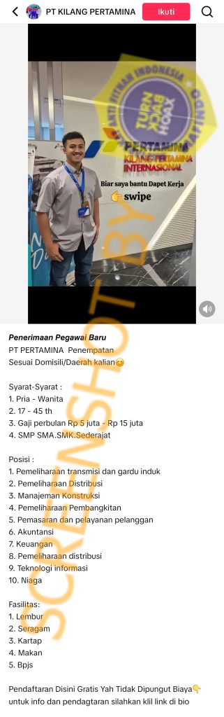 Informasi dari TikTok: Pendaftaran Lowongan Kerja Pertamina