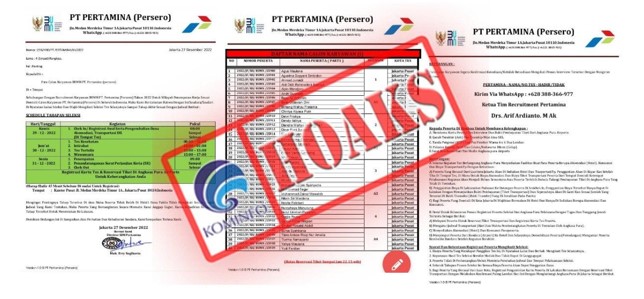 Surat Panggilan Tes Kerja Mengatasnamakan PT Pertamina