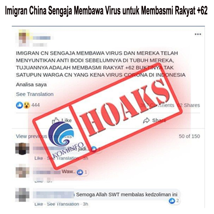 Imigran China Sengaja Membawa Virus untuk Membasmi Rakyat +62