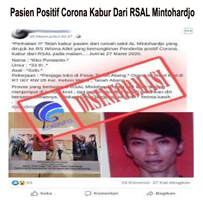 Pasien Positif Corona Kabur dari RSAL Mintohardjo