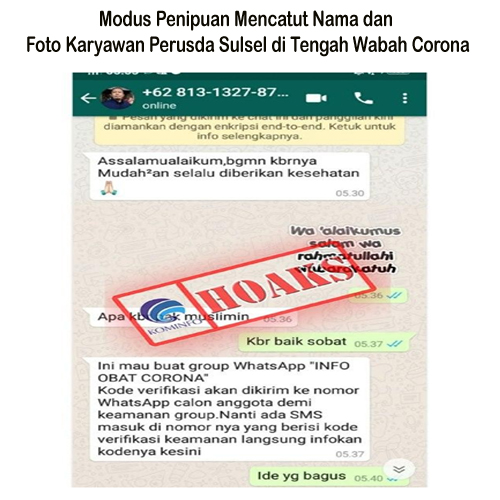 Modus Penipuan Mencatut Nama dan Foto Karyawan Perusda Sulsel di Tengah Wabah Corona