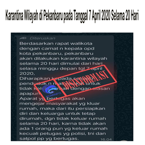 Karantina Wilayah di Pekanbaru pada Tanggal 7 April 2020 Selama 20 Hari