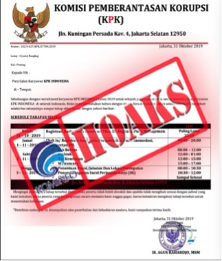 Surat Undangan Rekrutmen Komisi Pemberantasan Korupsi 31 Oktober 2019