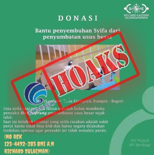 Flyer Donasi Bantu Penyembuhan Syifa dari Penyumbatan Usus Besar oleh LAZISNU