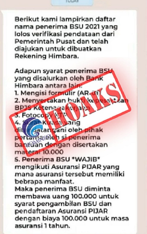 Penerima BSU Wajib Membayar Rp100 Ribu untuk Biaya Administrasi dan Asuransi