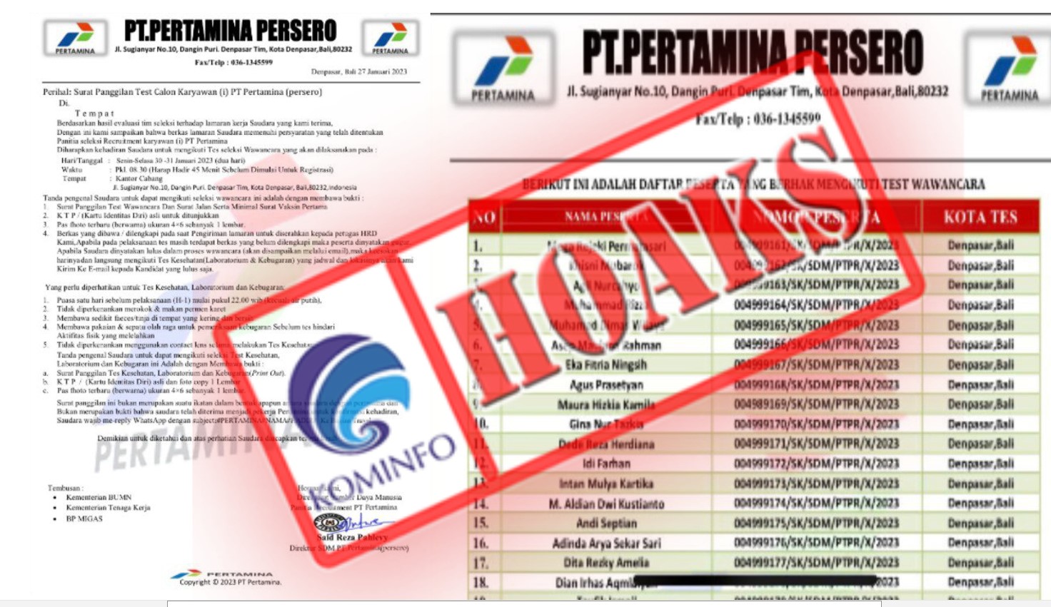 Surat Panggilan Tes Kerja Calon Karyawan Mengatasnamakan PT Pertamina