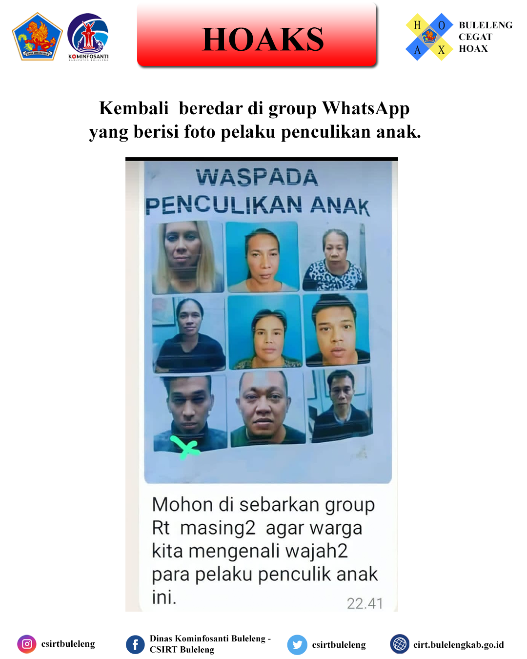 Kembali  beredar di group WhatsApp yang berisi foto pelaku penculikan anak.