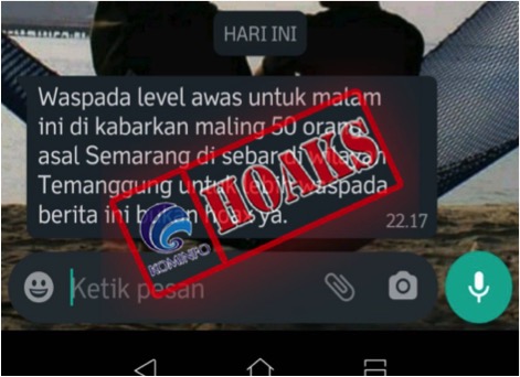 Pesan Berantai Penyebaran Pelaku Perampokan dari Luar Kota yang Disebar di Wilayah Kabupaten Temanggung