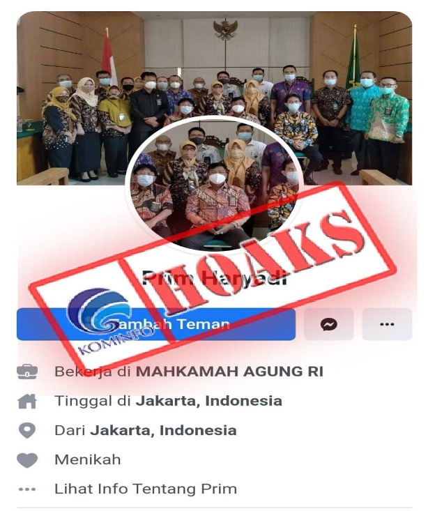 Akun Facebook Mengatasnamakan Direktur Jenderal Badan Peradilan Umum Mahkamah Agung Republik Indonesia