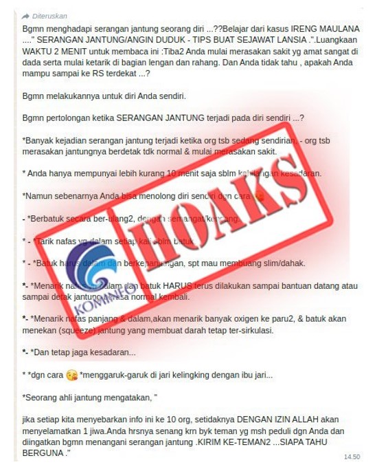 Pertolongan Pertama Serangan Jantung Adalah dengan Batuk Berulang-ulang