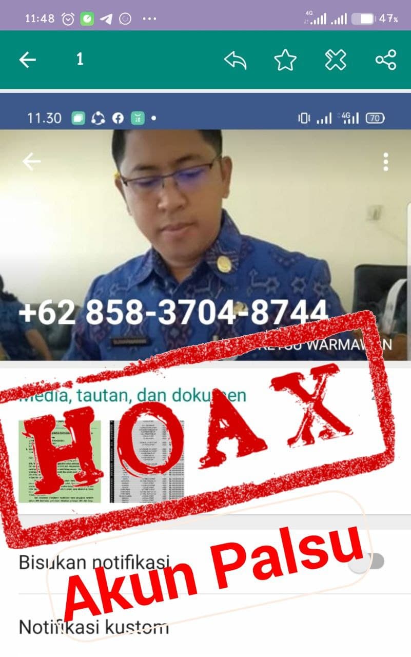 Lagi, Tersebar tangkapan layar akun whatsapp yang mengatasnamakan Kadis Kominfosanti Buleleng