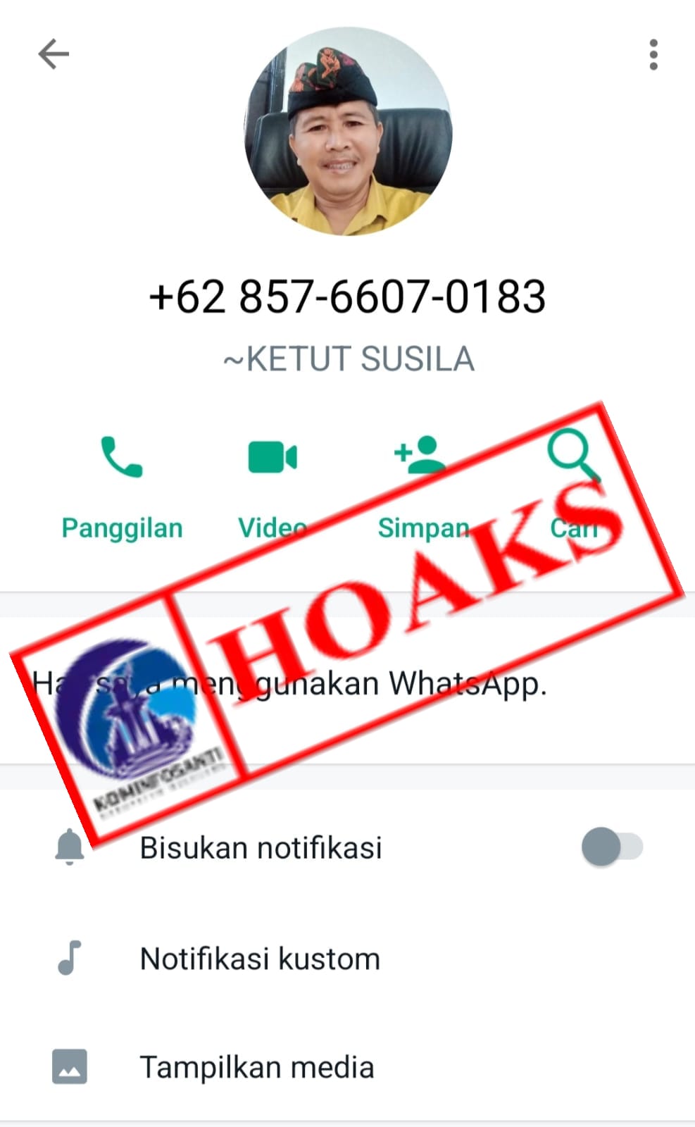 BEREDAR TANGKAPAN LAYAR AKUN WHATSAPP YANG MENGGUNKAN FOTO PROFIL DAN MENGATASNAMAKAN KLIAN DESA ADAT JAGARAGA.