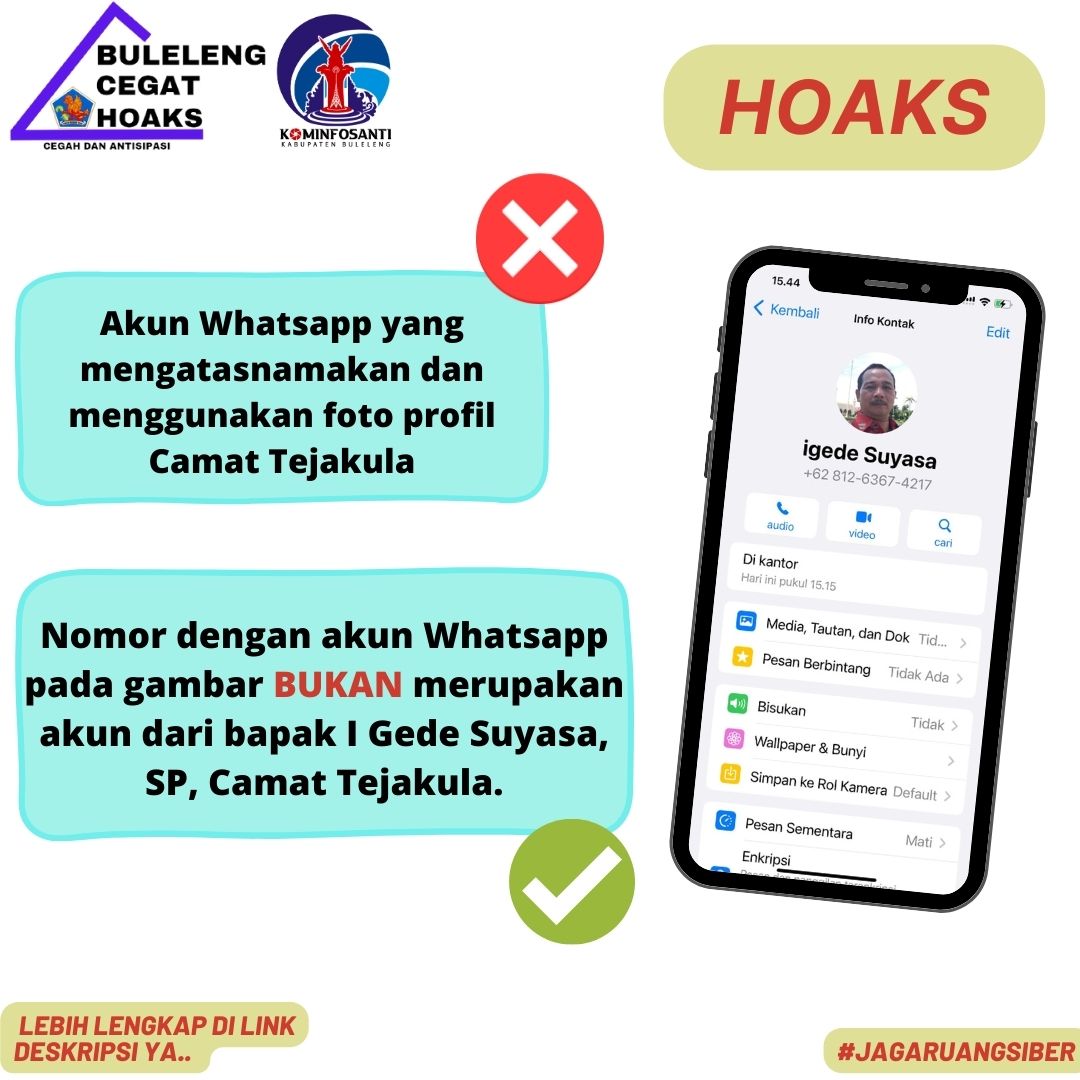 Akun Whatsapp yang mengatasnamakan dan menggunakan foto profil Camat Tejakula