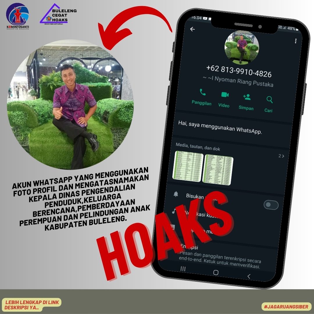 Akun whatsapp yang menggunakan foto profil dan mengatasnamakan Kepala Dinas Pengendalian Penduduk, Keluarga Berencana, Pemberdayaan Perempuan dan Pelindungan Anak Kabupaten Buleleng.