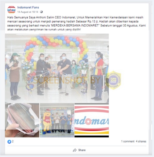 Indomaret Membagikan Uang Tunai 13 Juta dalam Rangka HUT RI ke-77